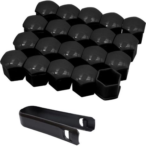 Lot de 20 cache-écrous de roue 17 mm en ABS noir avec clip pour voiture (1/5)