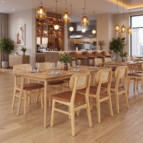 Wahson Lot de 6 Chaises en Cuir PU, Chaises Salle à Manger en Bois Chaise Rotin Chaise de Cuisine Confortable Pour Cuisine/Restaurant,Cuir PU, Marron