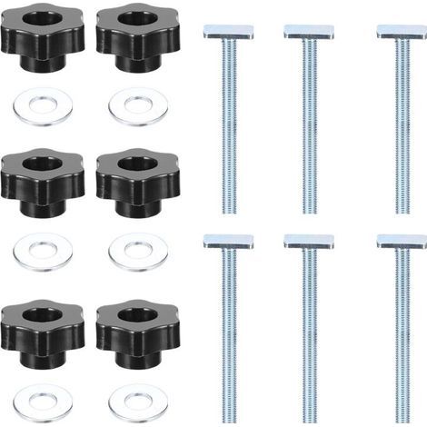6 Pcs Vis en T pour Rail Aluminium M8 x 100 mm, Vis Rail en T avec Poignée étoile m8, Acier Inoxydable pour T-Track T-Slot et Travail du Bois et Scie à Table (1/5)