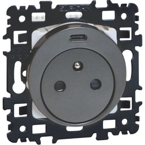 Prise 2P+T 16A + USB 2,1 A type C affleurante NF - SQUARE Anthracite - Eur'Ohm