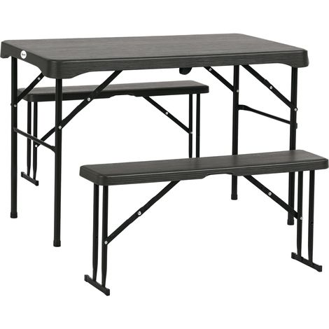 Outsunny HDPE Picnic Table Set w/ Dining Table & 2 Benches for 6, Dark Grey