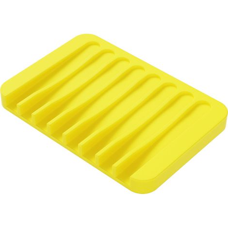 Seifenablage in Form einer Duschwanne, ideal für Bad, Küche oder Arbeitsplatte. Aus weichem Silikon gefertigt, hält sie Seife trocken und ist leicht zu reinigen. 2er-Set, gelb.
