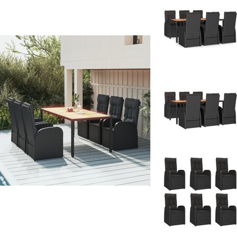 7-tlg. Garten-Essgruppe mit Kissen Schwarz Poly Rattan - Gartengestelle - Gartenmöbelset - Outdoor Möbel - Gartenstühle - Esstisch (1/5)