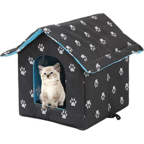 Maison de Chat Extérieur Étanche et Lavable (Taille M, Noir) - Niche Pliable pour Animaux de Compagnie (1/5)