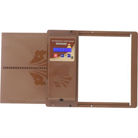 Porte de poulailler automatique USB 3 en 1 avec capteur de lumière, télécommande et minuterie, ouverture horizontale, marron (1/5)