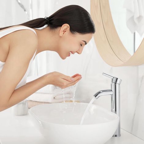 ZHIJIA PREMIUM robinet lavabo salle de bain chromé haut monocommande trou unique design moderne mitigeur vasque (1/5)