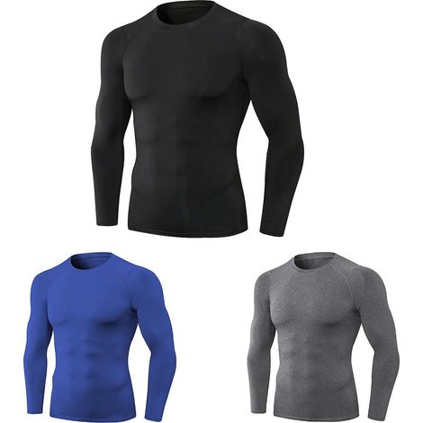3er-Pack Herren-Sport-Langarm-Kompressionsshirts, schnelltrocknende Trainings-T-Shirts, Laufshirts