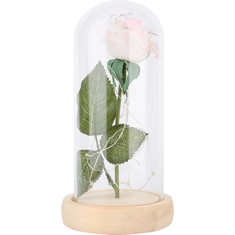Rose éternelle lumineuse à LED avec socle en verre, cadeau idéal pour la Saint-Valentin, un mariage ou toute la famille. (1/5)