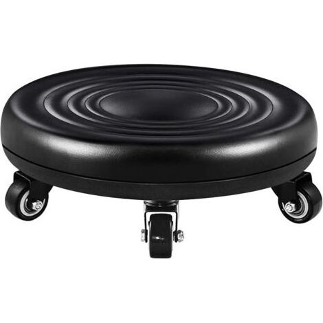 Tabouret Bas avec Roues, Tabouret à roulettes Pied Bas, Simili Cuir Siège Faible Métal Piétement, Banc Rond en Cuir avec 5 Roues universelles pour Le Bureau à Domicile ou Le Fitness (Noir)dengyank (1/5)