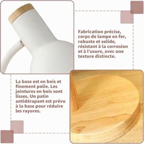 Lampe de bureau pour enfant - Lampe de lecture LED - Culot E27 - Bras réglable - En métal et bois - Style nordique - Pour chambre à coucher, salon, bureau (blanc) (1/3)