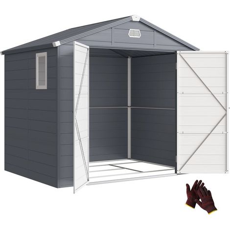Abri de jardin en résine 4,56 m² avec kit de fondation galvanisé structure en aluminium 240 x 190 x 228 cm gris foncé (1/5)