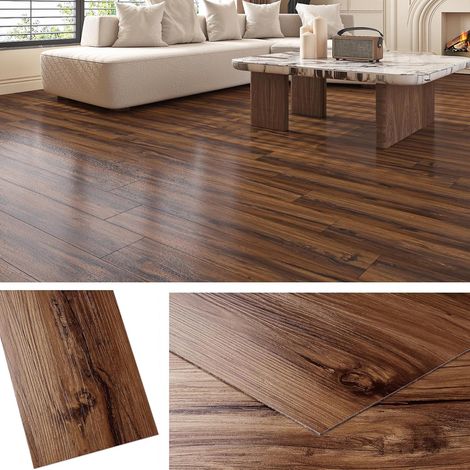 Epais Dalle PVC Adhesive Sol Imitation Bois Naturel 90x15CM Lino Sol Adhesif Effet Parquet Adhesif Sols Bois Foncé Revetement de Sols Intérieur Carrelage Adhésif Salle de Bain, 18 Pièces (1/5)