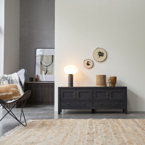 Meuble TV en pin massif 140 Thaki black (1/5)