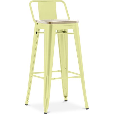 Sgabello da bar con schienale - Design industriale - Legno e acciaio - 76cm - Nuova edizione - Stylix Pastel yellow