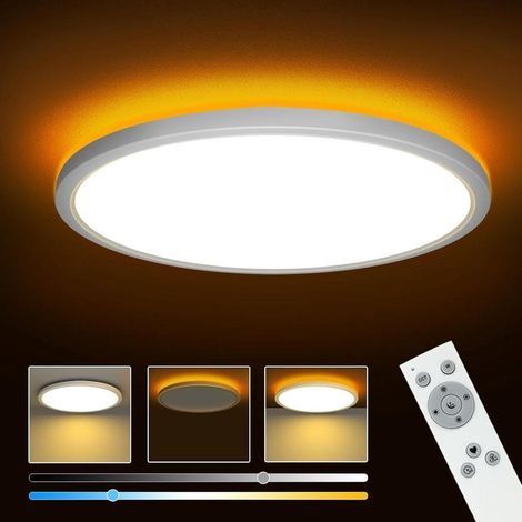 Plafonnier LED dimmable, 24W, 2800lm, avec télécommande, 3000K-6000K, pour salon et chambre d'enfant, Ø30cm, blanc (1/5)