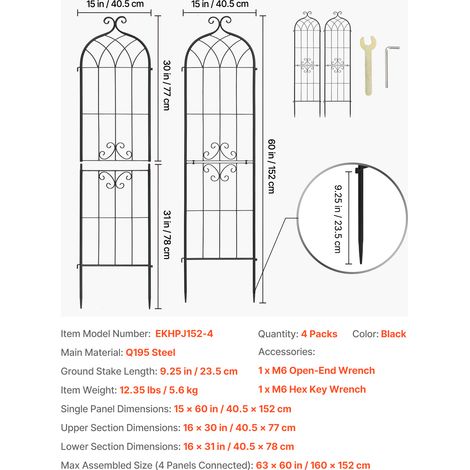 VEVOR Garden Trellis, 152 x 40.5 cm Rose Trellis, 4 Packs Garden Flower Rose Trellises with Powder-Coated Finish & Convenient Locking Design, Plant Support Trellises for Flowers, Vegetables, Roses (1/4)
