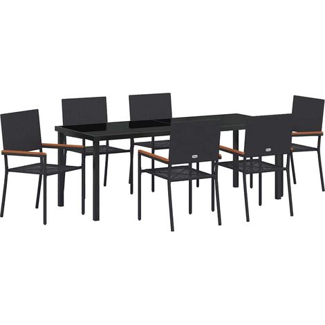 Maison Exclusive - Set da Pranzo per Giardino con cuscino 7 pcs Nero polyrattan