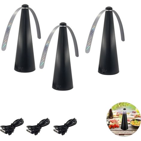 Mückenabweisender Ventilator, 2 insektenabweisende Flügel, ideal für Dinnerpartys, Picknicks und Grillfeste, 3er-Set (schwarz)