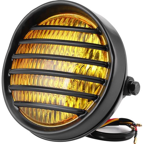 Grille de phare ronde de 15 cm (6 pouces) pour moto, compatible avec les ampoules halogènes 35 W, universelle, en verre jaune. (1/5)