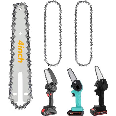 Set di 2 catene di ricambio in acciaio da 4" per motoseghe elettriche, compatibili con tutte le mini motoseghe da 4", ideali per lavori di falegnameria e giardinaggio. (1/4)