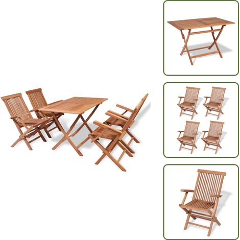 Ensemble à manger de jardin 5 pcs Bois de teck massif - Meubles De Jardin - Salon De Jardin - Set De Table - Table Pliante - Chaises Pliantes (1/5)