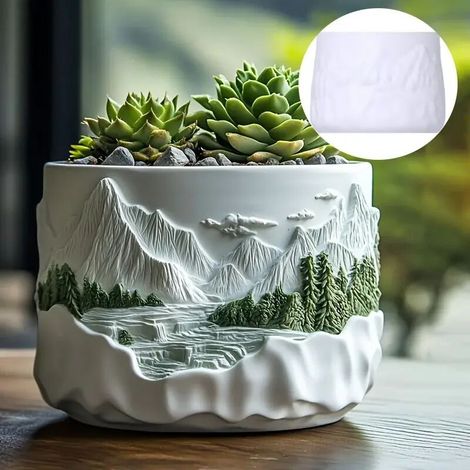 (Moule SANS PPDZ-14) Moule en résine silicone pour pot de fleurs en résine, motif relief montagneux, ruisseau de montagne, eau courante, boîte de rangement, coupelle à bougie, moules en gypse (1/5)