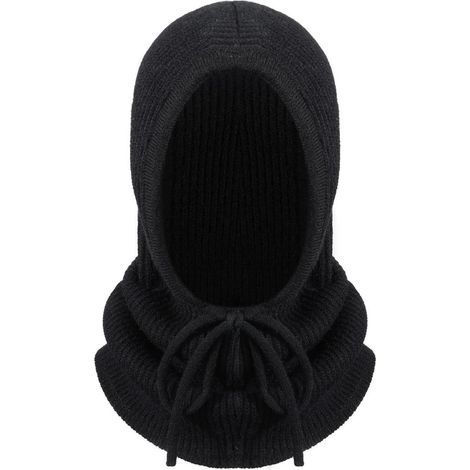 Strick-Sturmhaube mit Kordelzug, winddicht, 2-in-1 Mütze & Schal, für Damen & Herren, Schwarz (1/5)