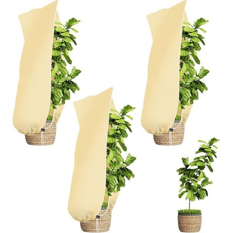 Voile Hivernage Plante, Lot de 3 Housse Hivernage Plante avec Cordon de Serrage et Zipper, 100 x 80 cm Housse de Protection pour Plantes Voile d’Hivernage Housse d'hivernage Plante Réutilisable (1/5)