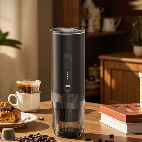 Cafetera de cápsulas portátil e inalámbrica con función de calentamiento rápido – ABS – 80 ml – 235 x 70 mm – Batería de 7500 mAh – Ideal para acampar, viajar y usar en el coche. (1/5)