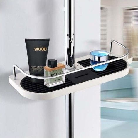 Étagère de douche télescopique - Tige réglable en aluminium - Pas de perçage nécessaire - Boîte de rangement intégrée (1/5)