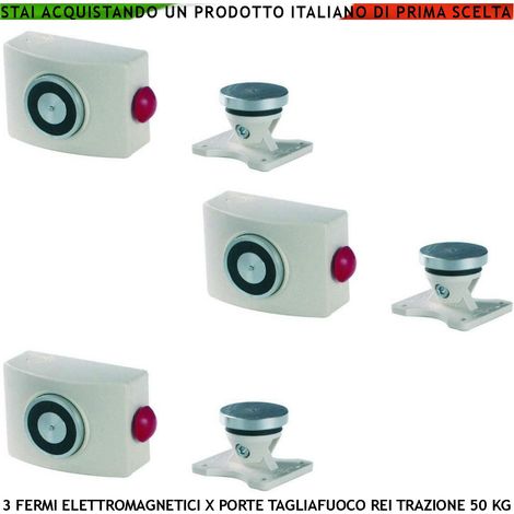 ELETTROMAGNETI BIANCHI BLOCCA PORTE TAGLIAFUOCO REI 3 PEZZI FORZA DI TRAZIONE 50 KG ANTINCENDIO ALIMENTAZIONE 22/28 VCC (1/4)