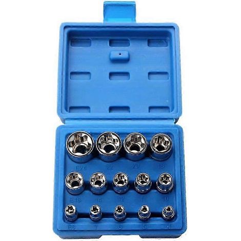Jeu de 14 douilles Torx femelles E-Star E4-E24 avec insert hexagonal externe et écrou (1/5)