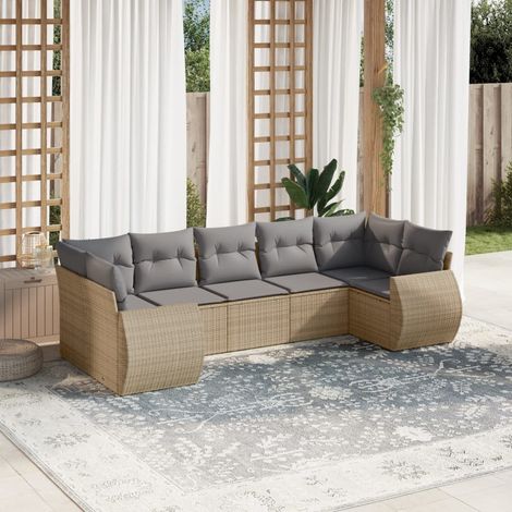 Set sofás de jardín 7 piezas y cojines ratán sintético beige vidaXL (1/3)