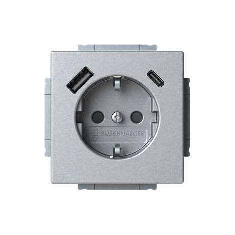 BUSCH-JAEGER 20 PRISES EUCB2USBAC-83 SCHUKO®-/USB-A+C SAFETY+ PLATEFORME ALU ARGENT 63 2CKA002011A6304