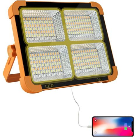 100W Projecteur LED Rechargeable 10000LM, Lumière de Travail Lanterne Portable avec Panneau Solaire, 6500mAh USB Lampe Rechargeable, pour Camping, etc (1/4)