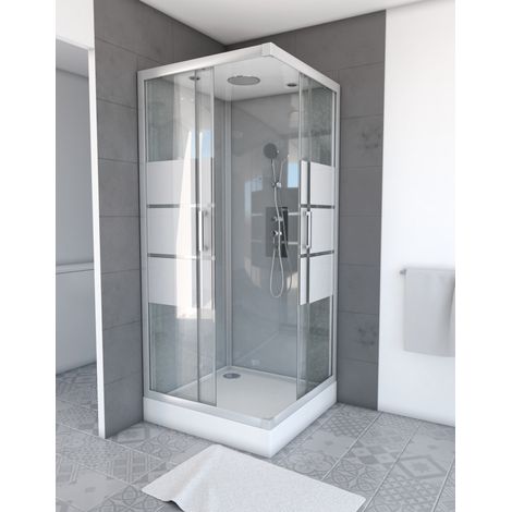 MARWELL Duschkabine Grey River 2 Square 90 x 90 x 215 cm - silber - Eckdusche - Komplettdusche - Dusche - Duschabtrennung - Duschwand - Dusche Komplett-SET - matt silbere Dusche (1/4)