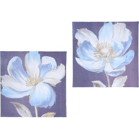 2 Tableaux Murales Fleurs avec Cadre Intégré pour Salon et Chambre - Décoration Murale Moderne