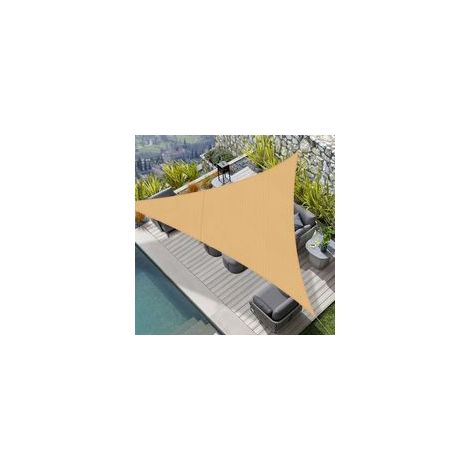 Voile d'ombrage Triangulaire 4x4x4m Imperméable,Toile Ombrage 160 g/m² Protection UV 95% pour Jardin,Terrasse,Balcon,Extérieur,Cordon de Montage Inclus,Sable (1/5)