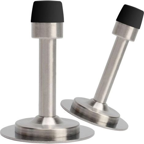Butées de porte autocollantes 3M en acier inoxydable, embout en caoutchouc, lot de 2, protection murale pour chambre à coucher, hauteur 7,6 cm, argent