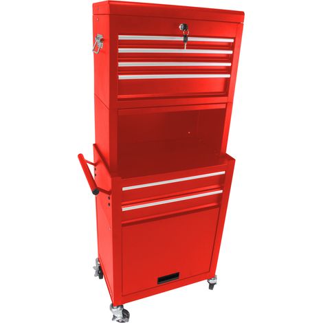 Werkzeugschrank mit 6 Schubladen auf Rollen aus Stahl Rot OKMYHOME (1/5)