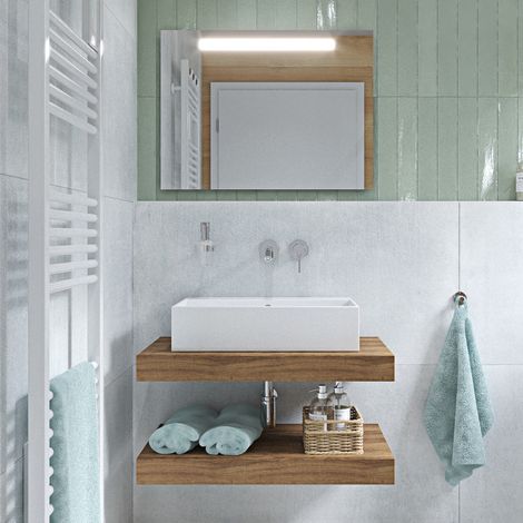 Ideal Standard Set mit Waschtisch 60 x 42 cm + Waschtischplatte 100x8x50 cm Hellbraun + Befestigung für Waschtischplatte (1/5)