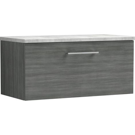 Nuie Arno Wall Hung 1-Drawer Vanity Unit with Bellato Grey Worktop 800mm Wide - Anthracite Woodgrain (1/5)
