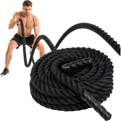Relaxdays, cuerda Battle Rope, 12 m × Ø 5 cm, asas antideslizantes, fuerza y resistencia, negra (1/5)