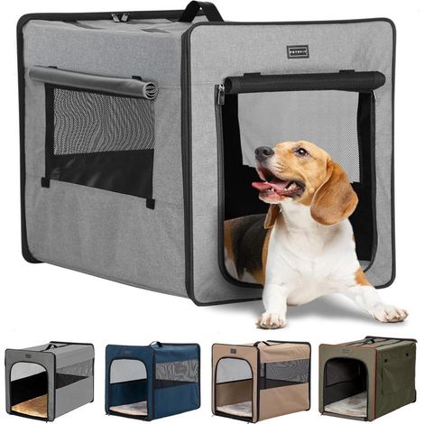 Faltbare Hundebox mit Plüschmatte für mittlere Hunde, Hellgrau, Größe M (1/5)