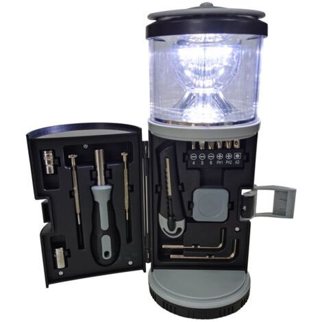 Lampe de camping d'extérieur, noire, 9,7 x 9,3 x 24,5 cm 1 x ensemble d'outils avec lanterne portable, lanterne pour chevaux, trousse à outils