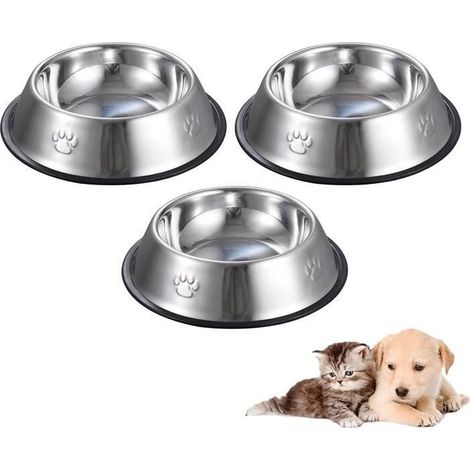 3 Pcs Gamelle Chat Acier Inoxydable Ensemble Bol Chat Acier Inoxydable Base Antidérapant Bol Petits Animaux INOX Anti Corrosion (1/4)