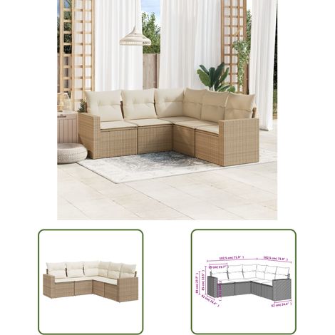 The Living Store 5-tlg. Garten-Sofagarnitur mit Kissen Beige Poly Rattan - Gartensofas - Outdoor Möbel - Lounge Set - Gartenlounge - Rattan Sofa (1/3)