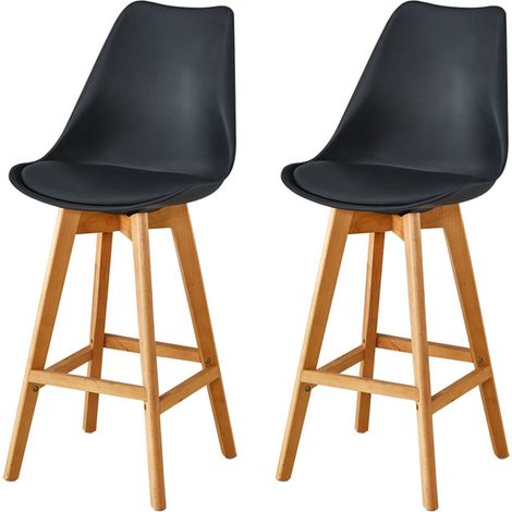 Hobag – Lot de 2 tabourets de bar scandinaves noirs – Hauteur d'assise 66cm – Pieds en hêtre – Assise en polypropylène – Dimensions 47x53x105cm