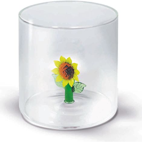 WD LifeStyle Bicchiere Vetro Borosilicato Cc 250 ml Decoro Girasole