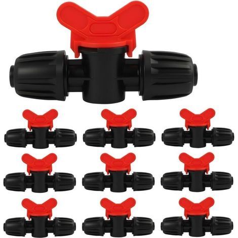 Confezione da 10 valvole di commutazione per irrigazione a goccia, connettori a innesto rapido per tubi in PE da 16 mm, raccordi con bloccaggio, ideali per giardino, agricoltura e serre. (1/4)